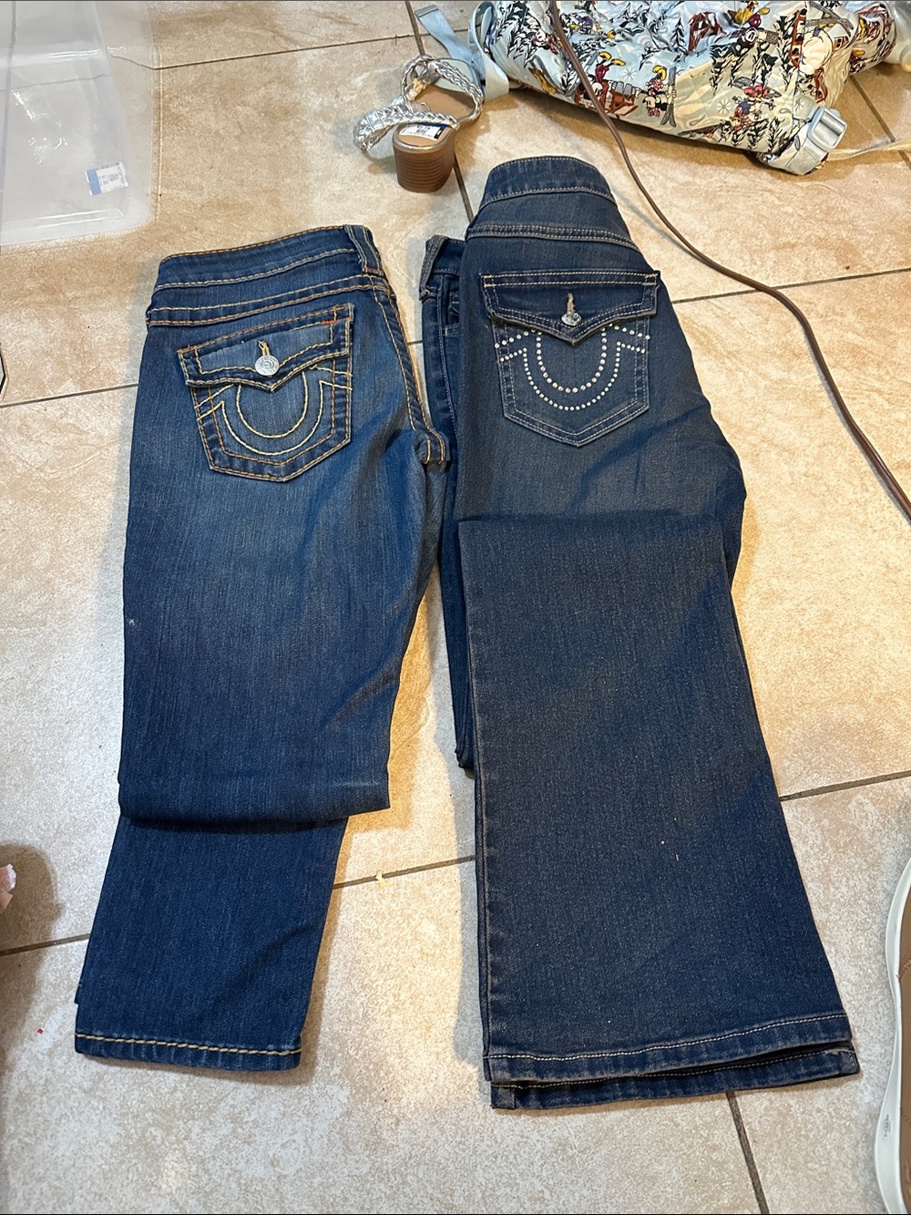 True Religion Women's Dark Blue Boot Cut Jeans with Signature Pocket Embroidery